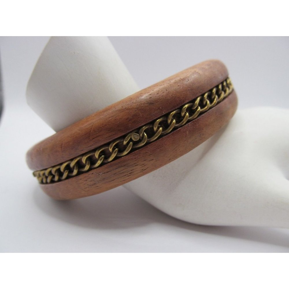 Vintage Wood Brass Bangle Bracelet Made in India